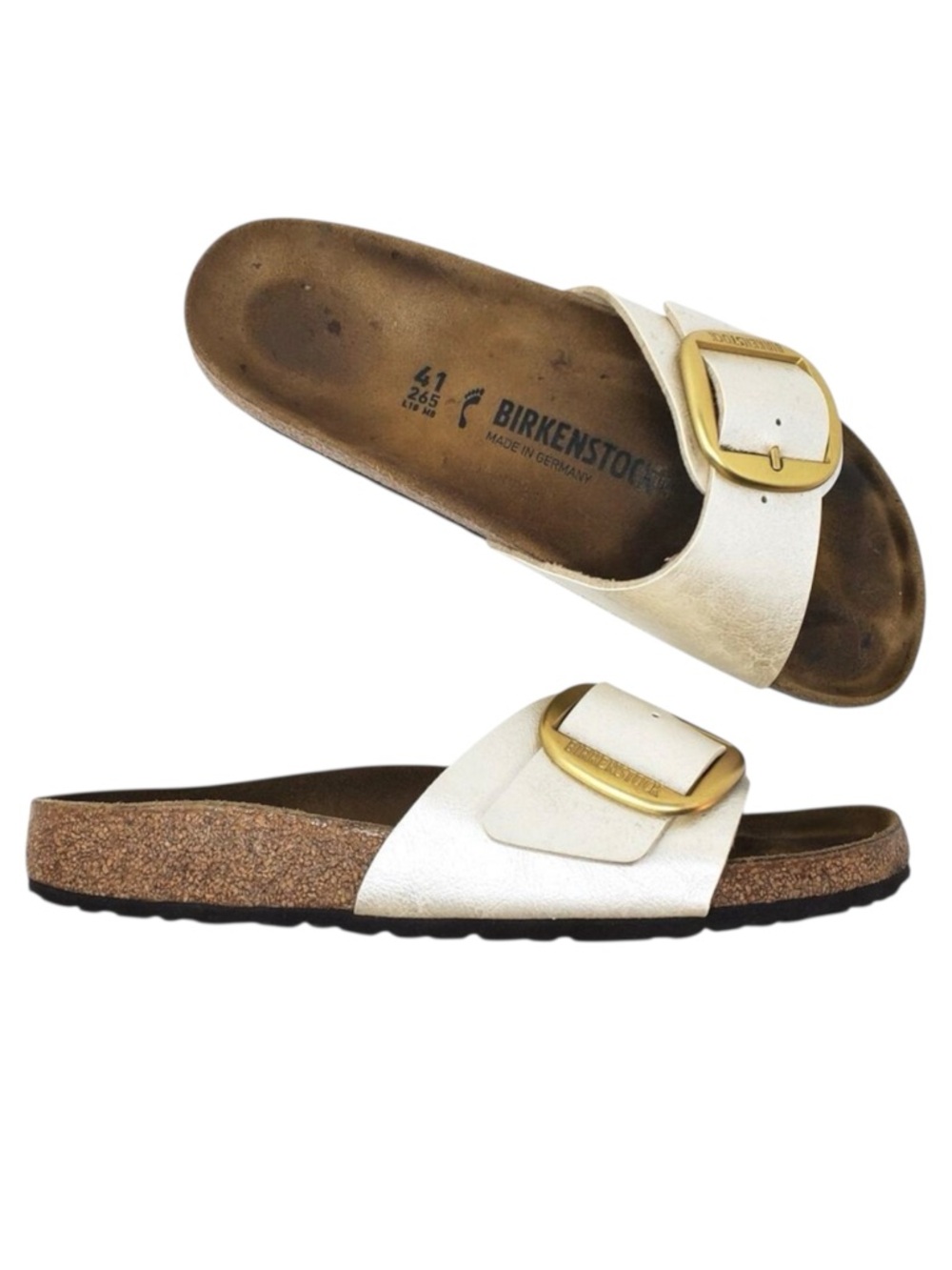 Birkenstock Madrid Big Buckle Sandals Graceful Pearl White Gold Size 41 Narrow